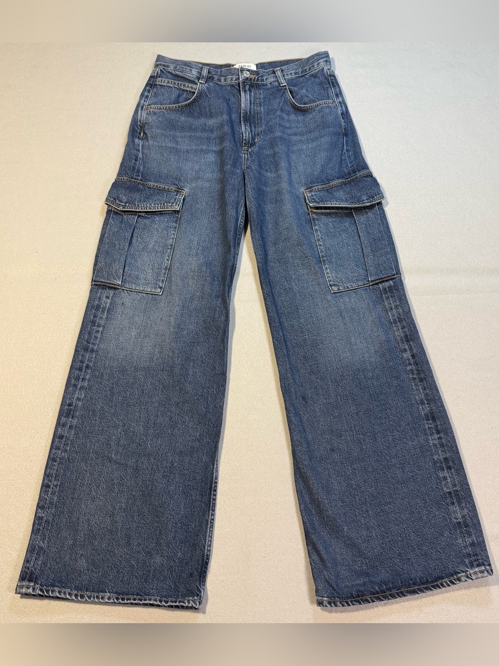AGOLDE Minka Cargo Wide Leg Jeans Women’s Size 29 Blue High Rise Organic Cotton
